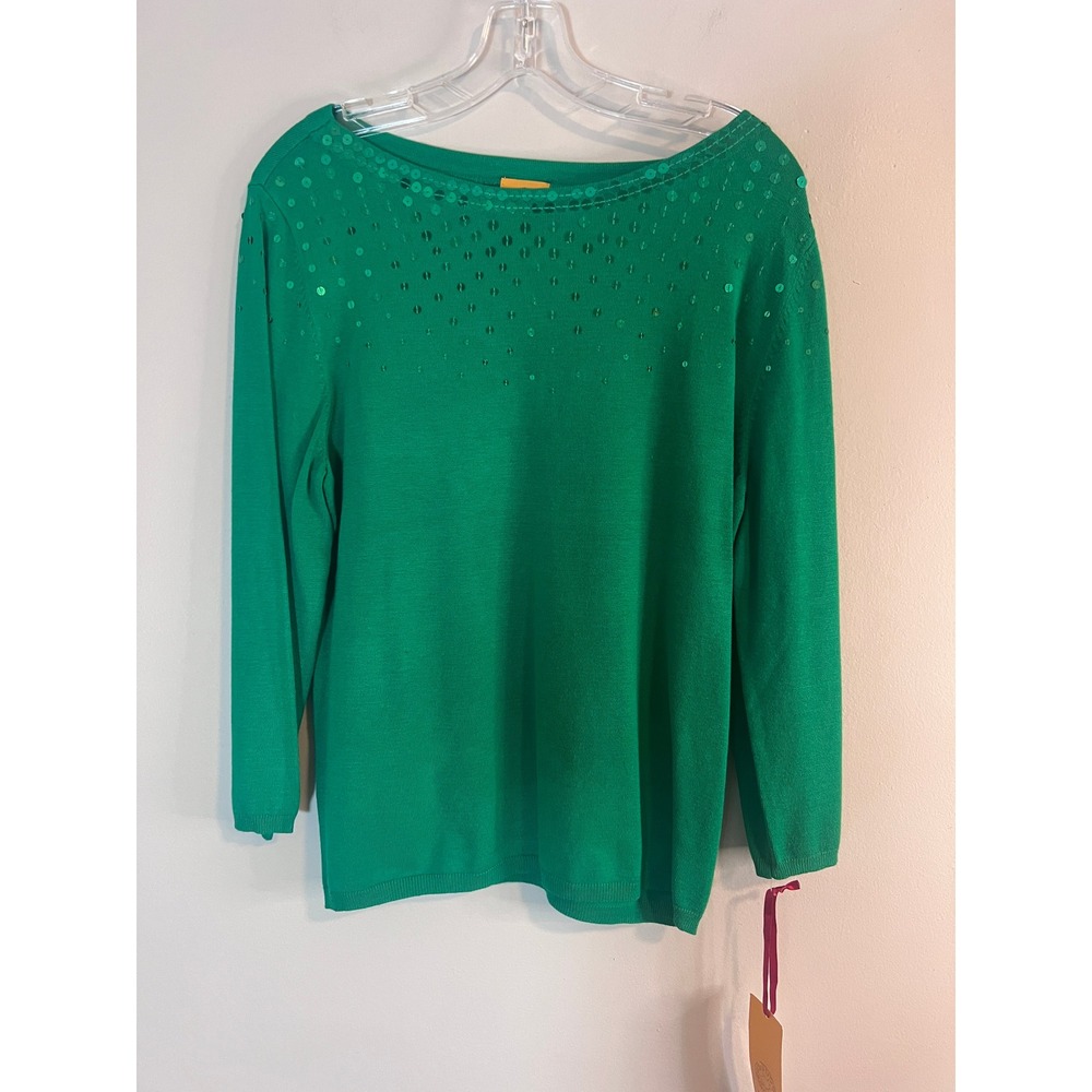 Ruby Rd Emerald Green Sequin Boat Neck Sweater 39566 X9 G 352 L New